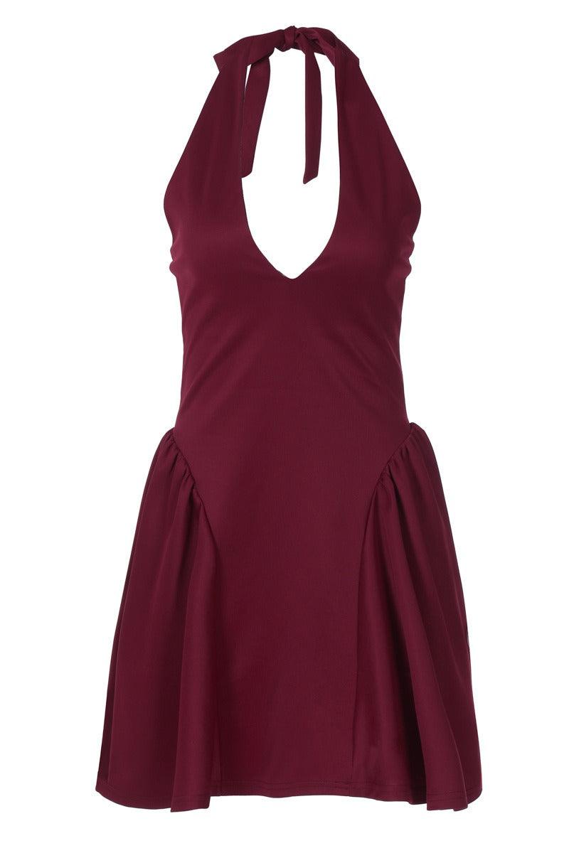 Sexy deep V halter sleeveless waist slimming cocktail dress 847740943644 - COCOMELODY
