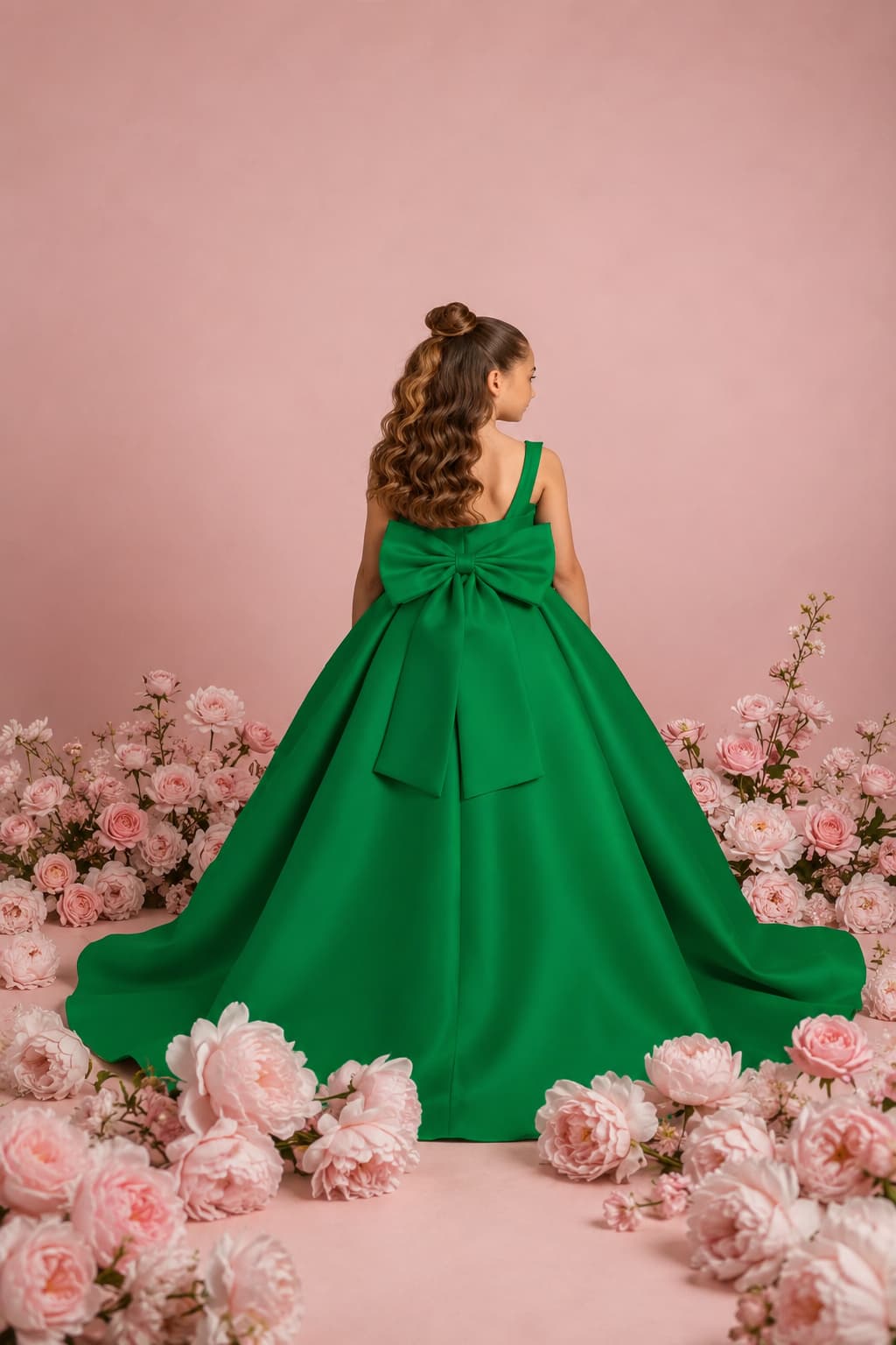 Satin V-Back Large Bow Sweep-Brush Train Wedding Gown Flower Girl Dresses 1057873354822