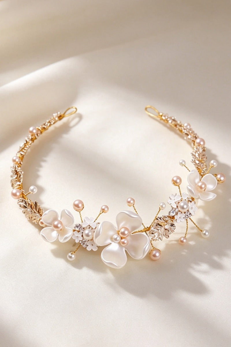 Romantic Princess Pearl Floral Flower Girl Headband 618018628212