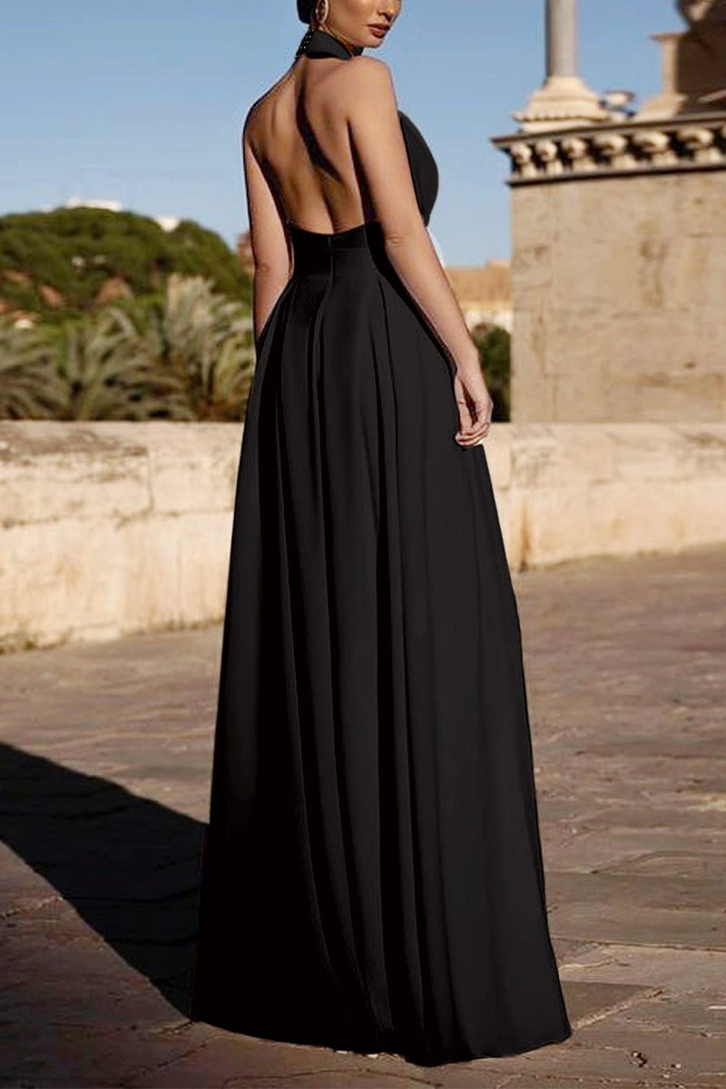 Halter Floor Length Chiffon Wedding Jumpsuit 591554938337