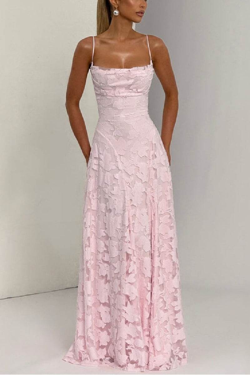 Pleated Lace A Line Gown