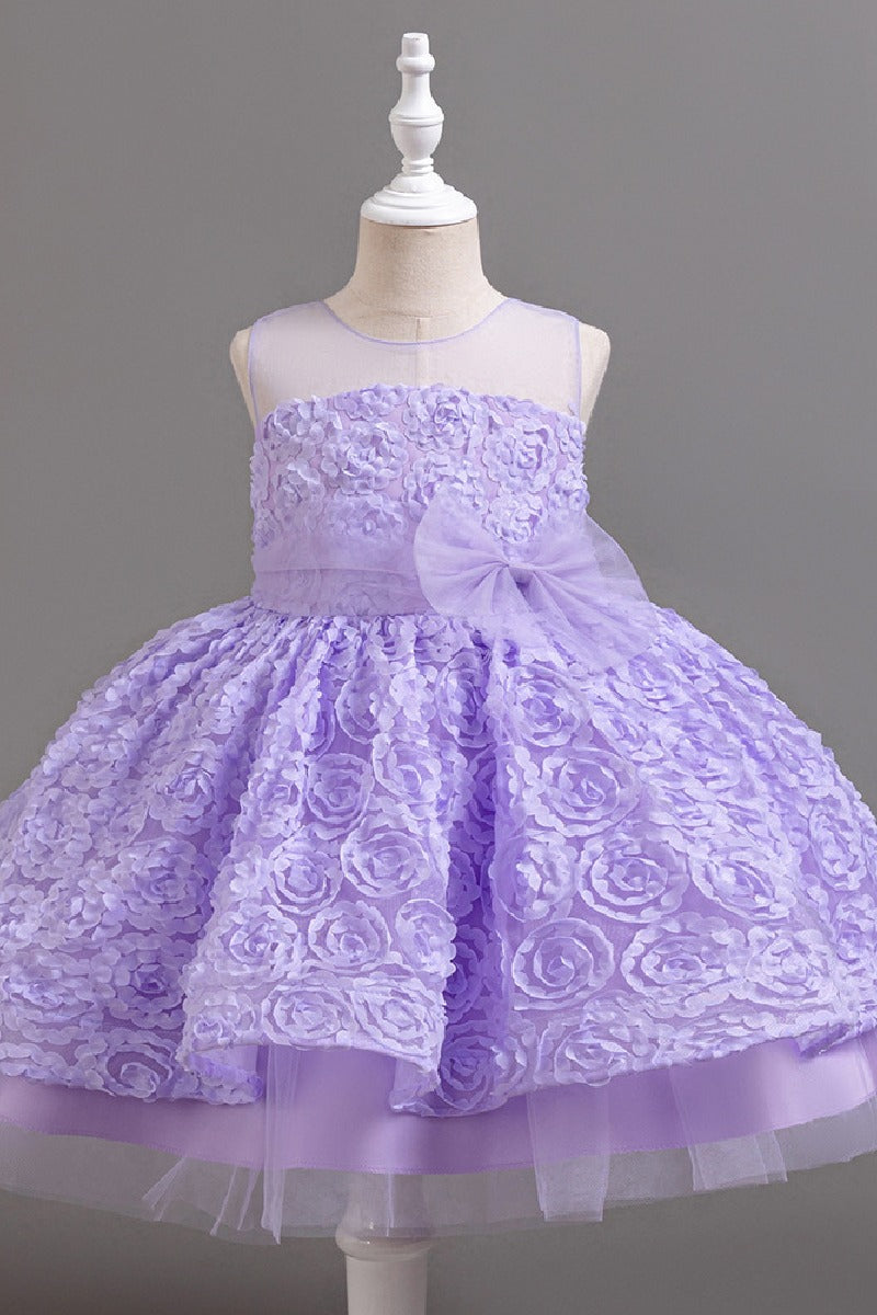 A-Line Illusion Neck Tulle Knee Length Flower Girl Dresses 1031516096156