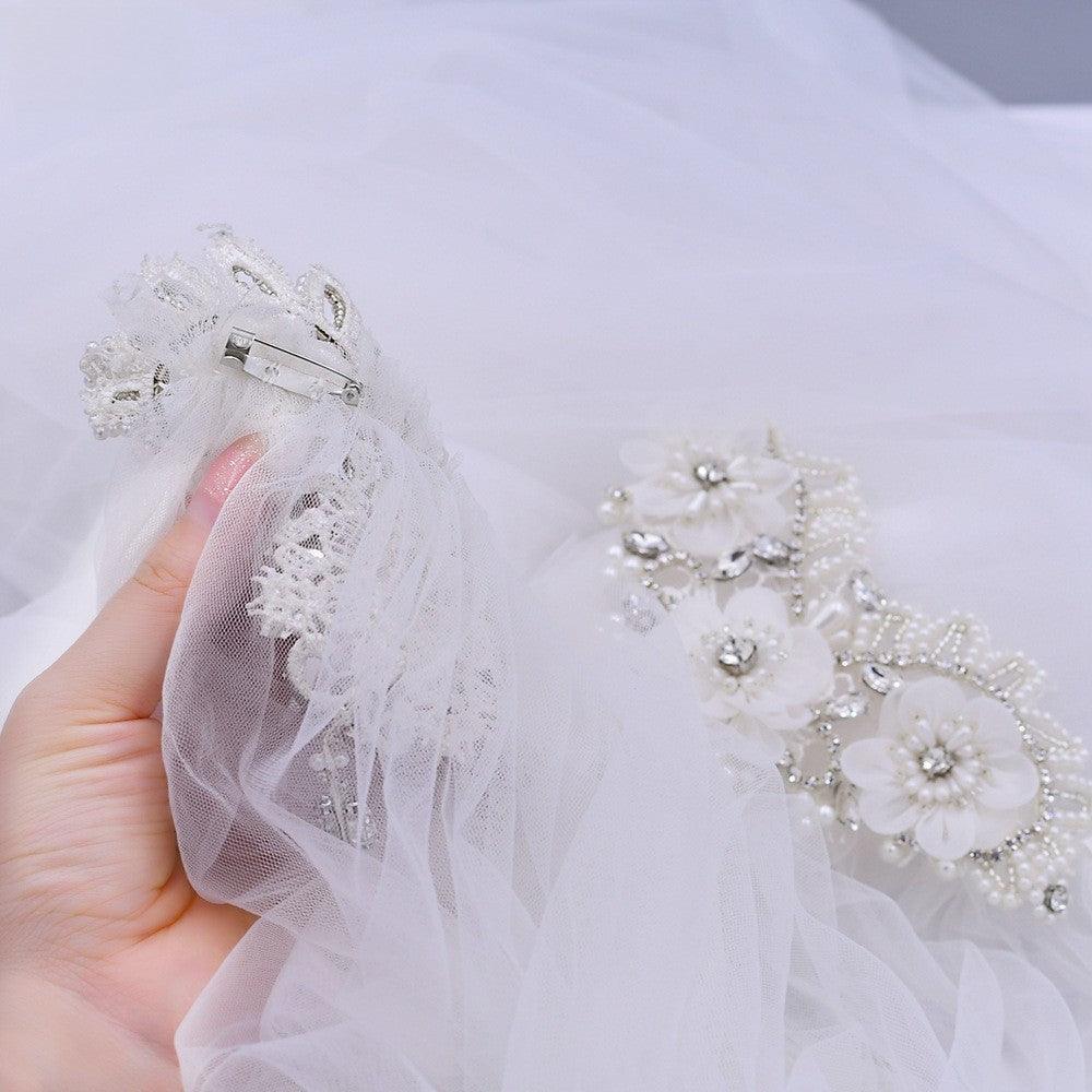 Wedding Cape Long Cape Three-Dimensional Flower Rhinestone 611038068318 - COCOMELODY