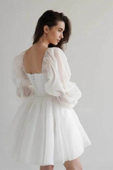 A-Line Mini Polyester Little White Dress 968801127056 - COCOMELODY