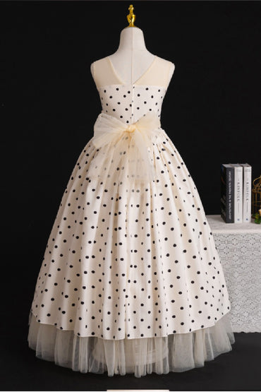 Illusion Round Neck Polka Dot Chiffon Flower Girl Dresses 1028585591033