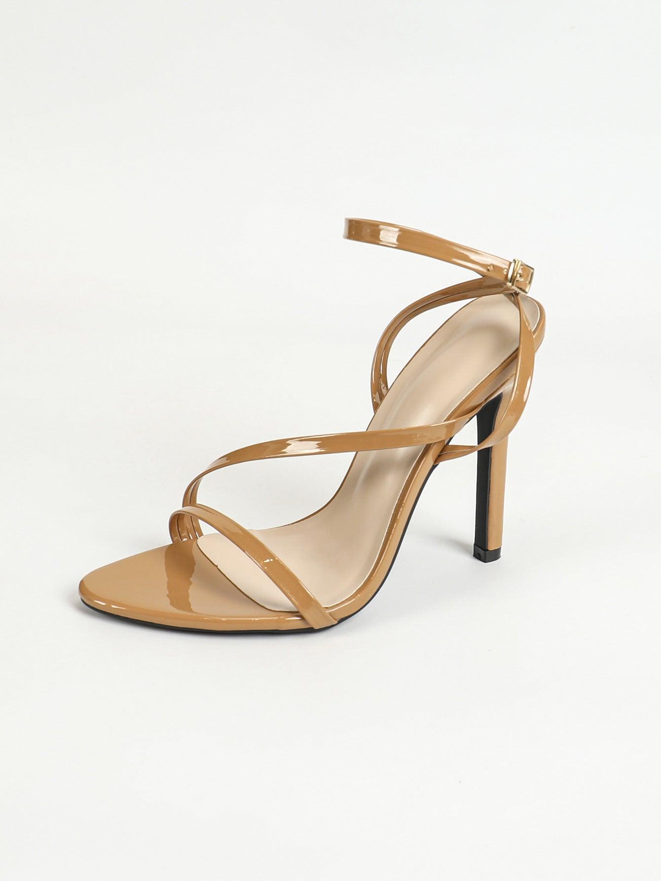 Faux Leather Ankle Strap Pointy Stiletto Heels 818162082641 - COCOMELODY
