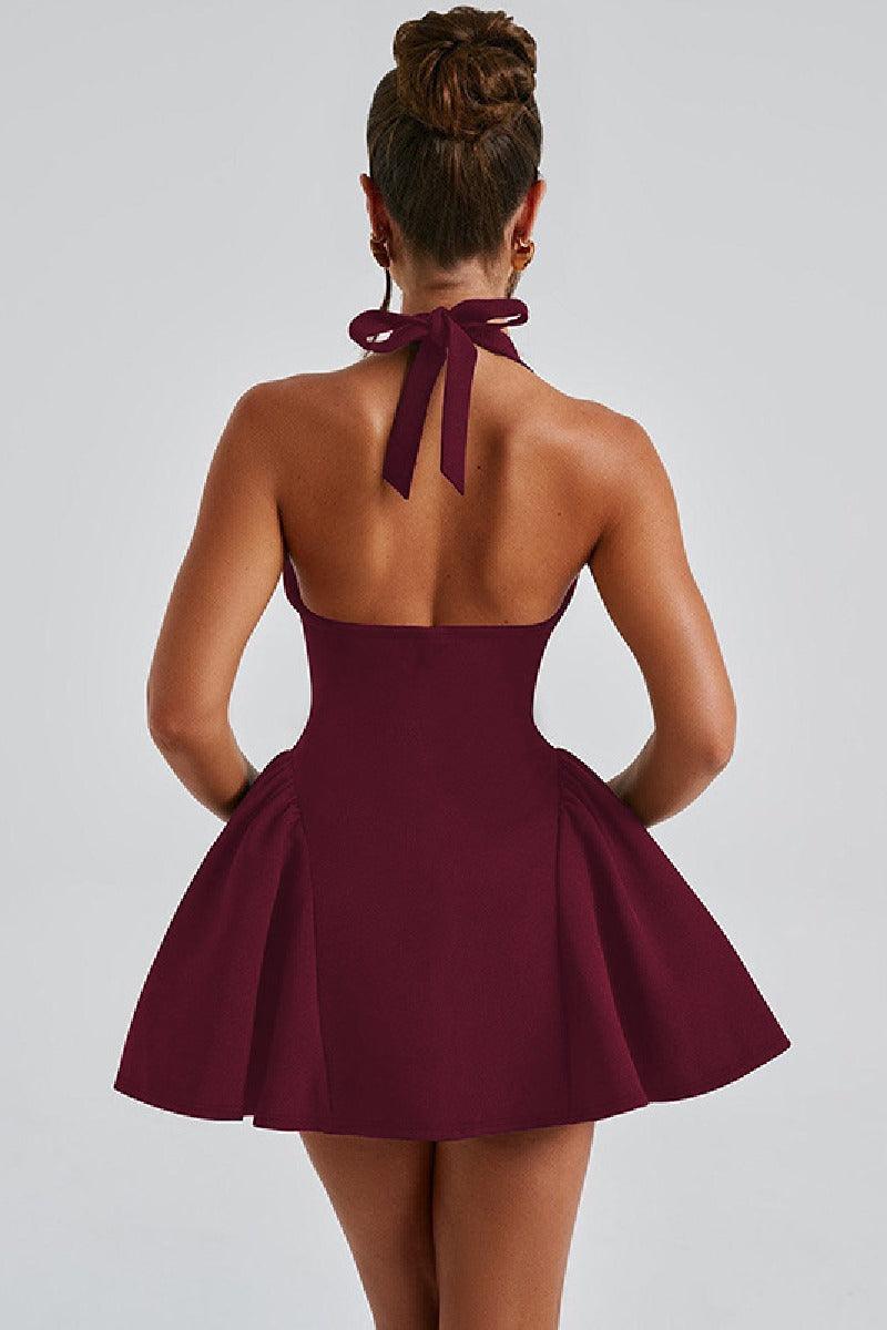 Sexy deep V halter sleeveless waist slimming cocktail dress 847740943644 - COCOMELODY