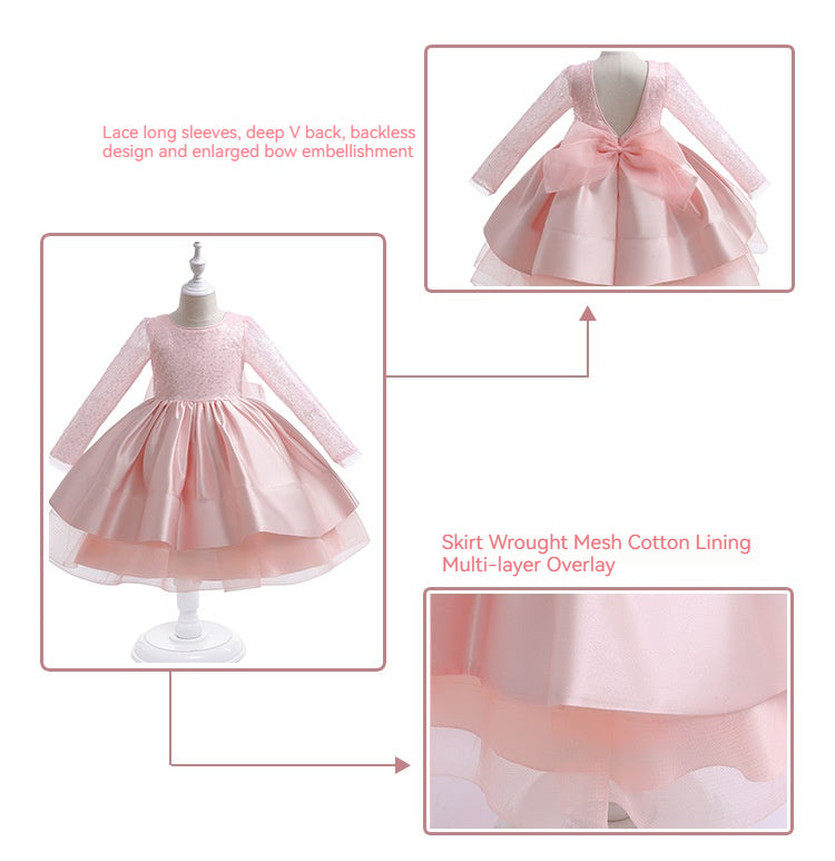 A-Line Scoop Neck Long Sleeve Knee Length Lace/Satin Flower Girl Dresses 709360205661 - COCOMELODY