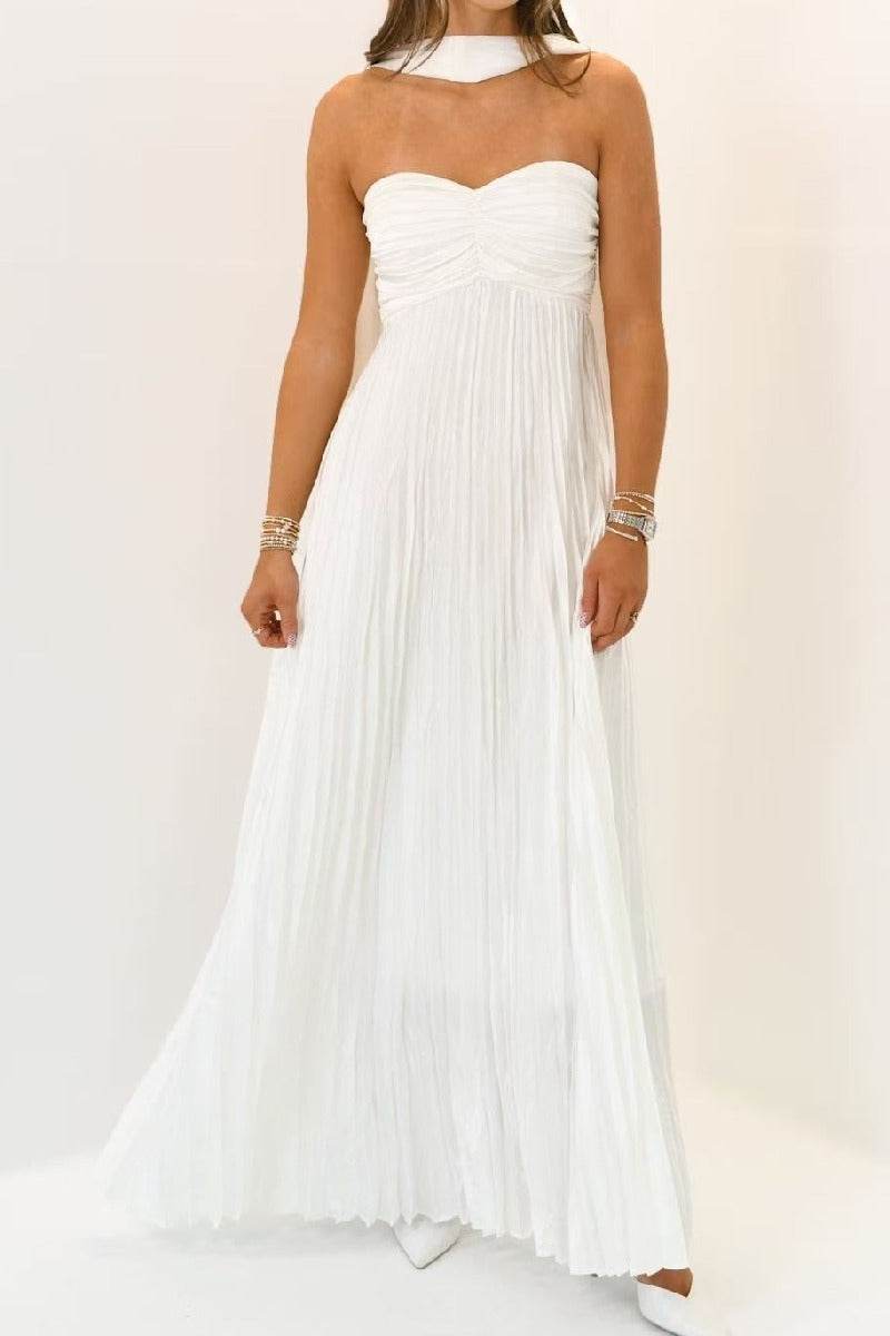 A-Line Spandex Satin Maxi Formal Dress Pleated Strapless Wedding Guest Dress COCOMELODY 937501662612 A-Line Spandex Satin Maxi Formal Dress Pleated Strapless Wedding Guest Dress COCOMELODY 937501662612