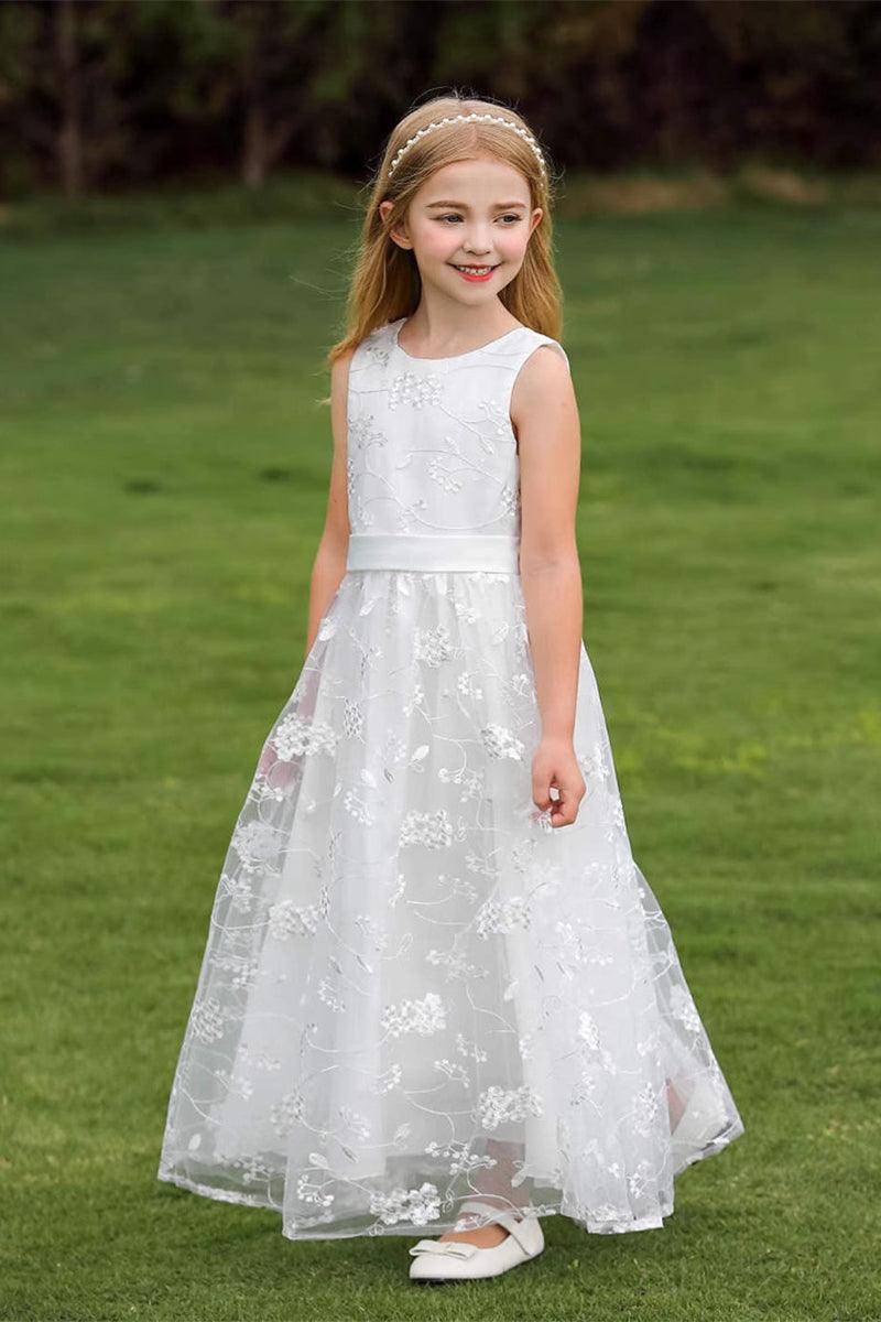A-Line Illusion Neck Tulle Maxi Flower Girl Dresses 850572630797