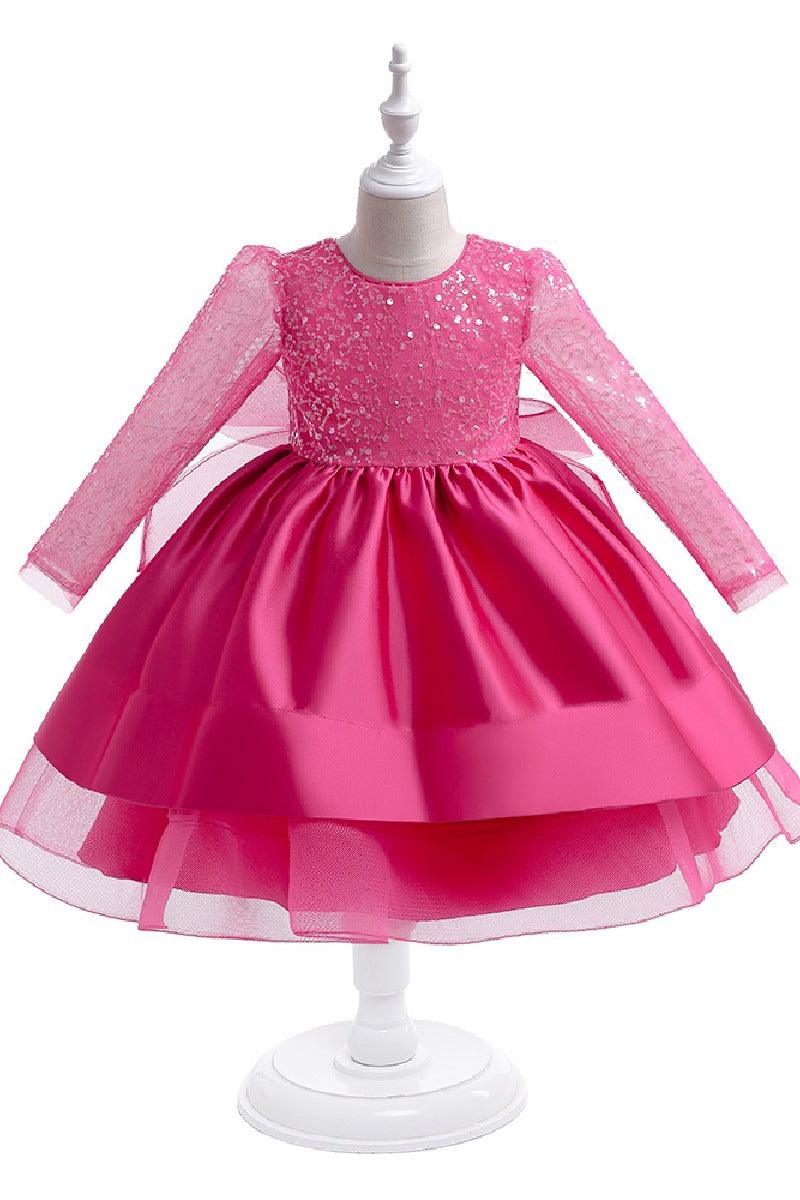 A-Line Scoop Neck Long Sleeve Knee Length Lace/Satin Flower Girl Dresses 709360205661 - COCOMELODY