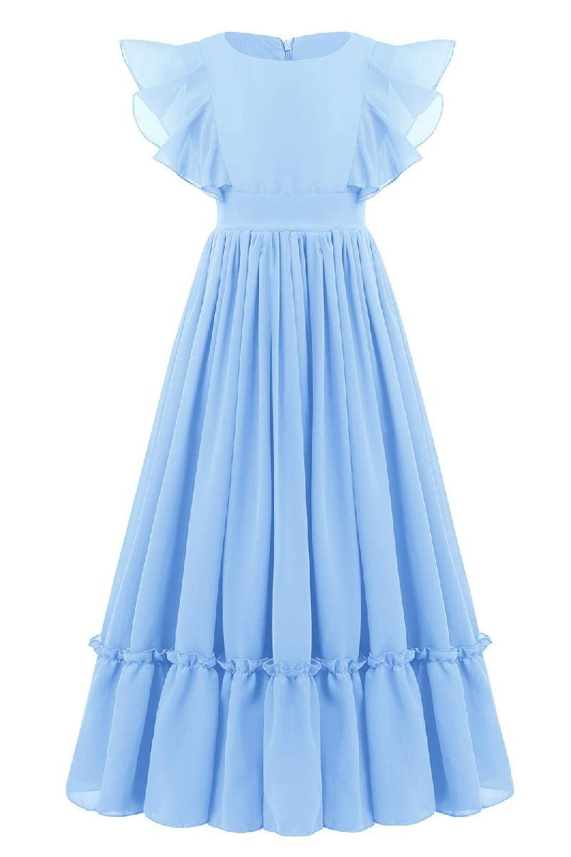 Ruffle Chiffon A-Line Junior Bridesmaid Gown B09JG8X785 - COCOMELODY