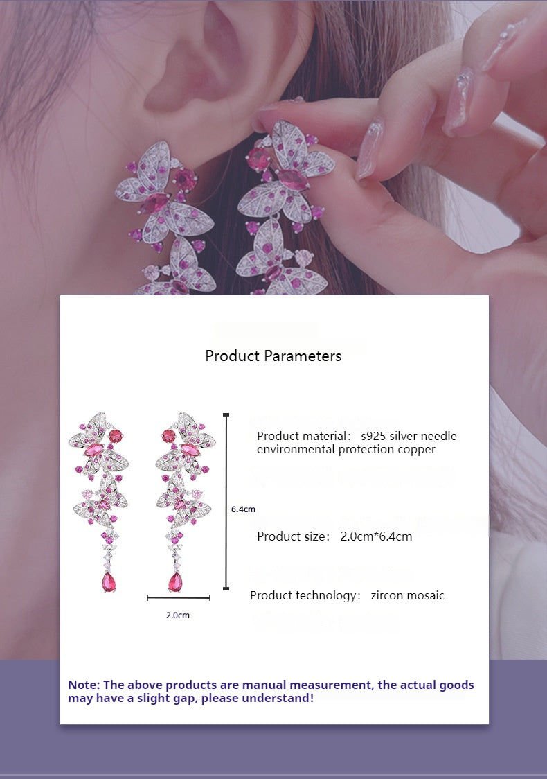 Long butterfly tassel zircon earrings 717866240971 - COCOMELODY