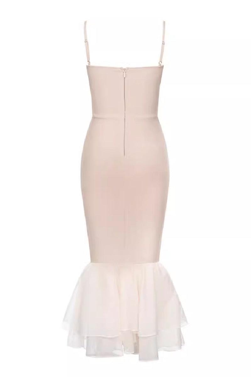 French niche apricot slim strap fishtail cocktail dress 784222418822 - COCOMELODY