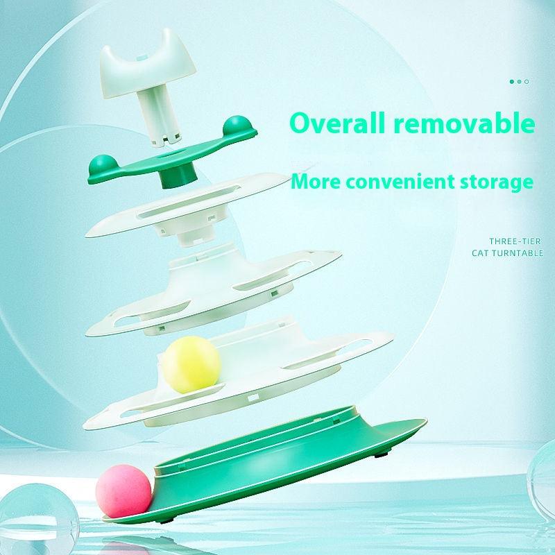 Cat toy three layer turntable track ball tease cat stick feather pet supplies 694484454159 - COCOMELODY