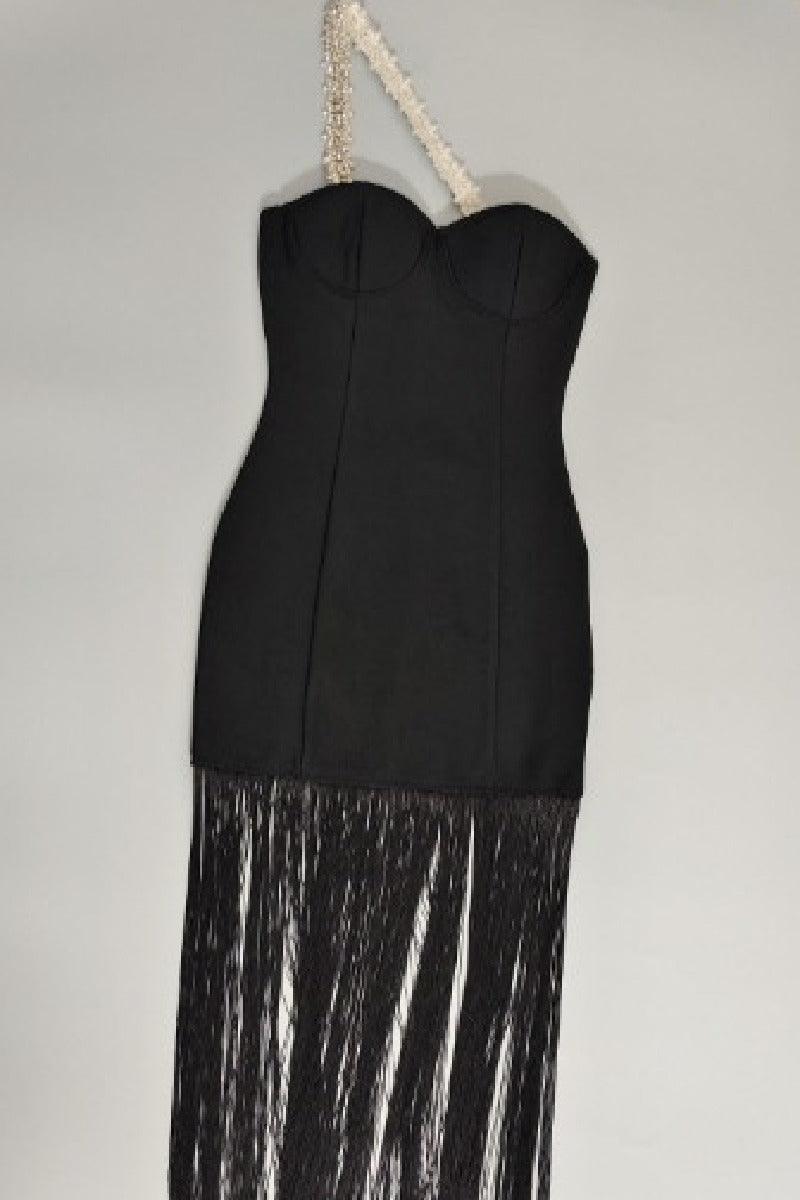 Tassel patchwork chest bandage cocktail dress 827186582328 - COCOMELODY