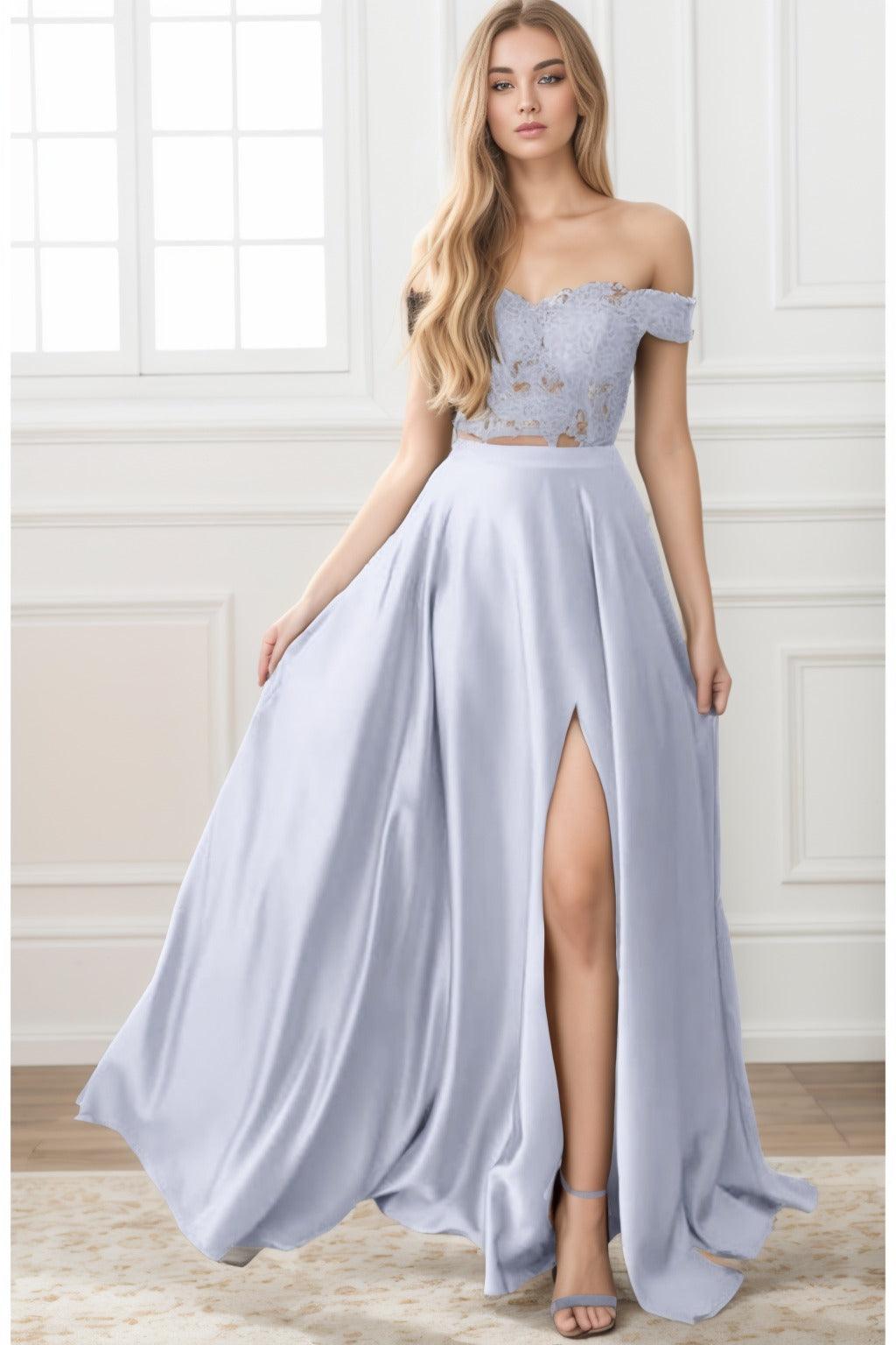 A-Line Sweep-Brush Train Elastic Satin Prom Dress CS0414 - COCOMELODY