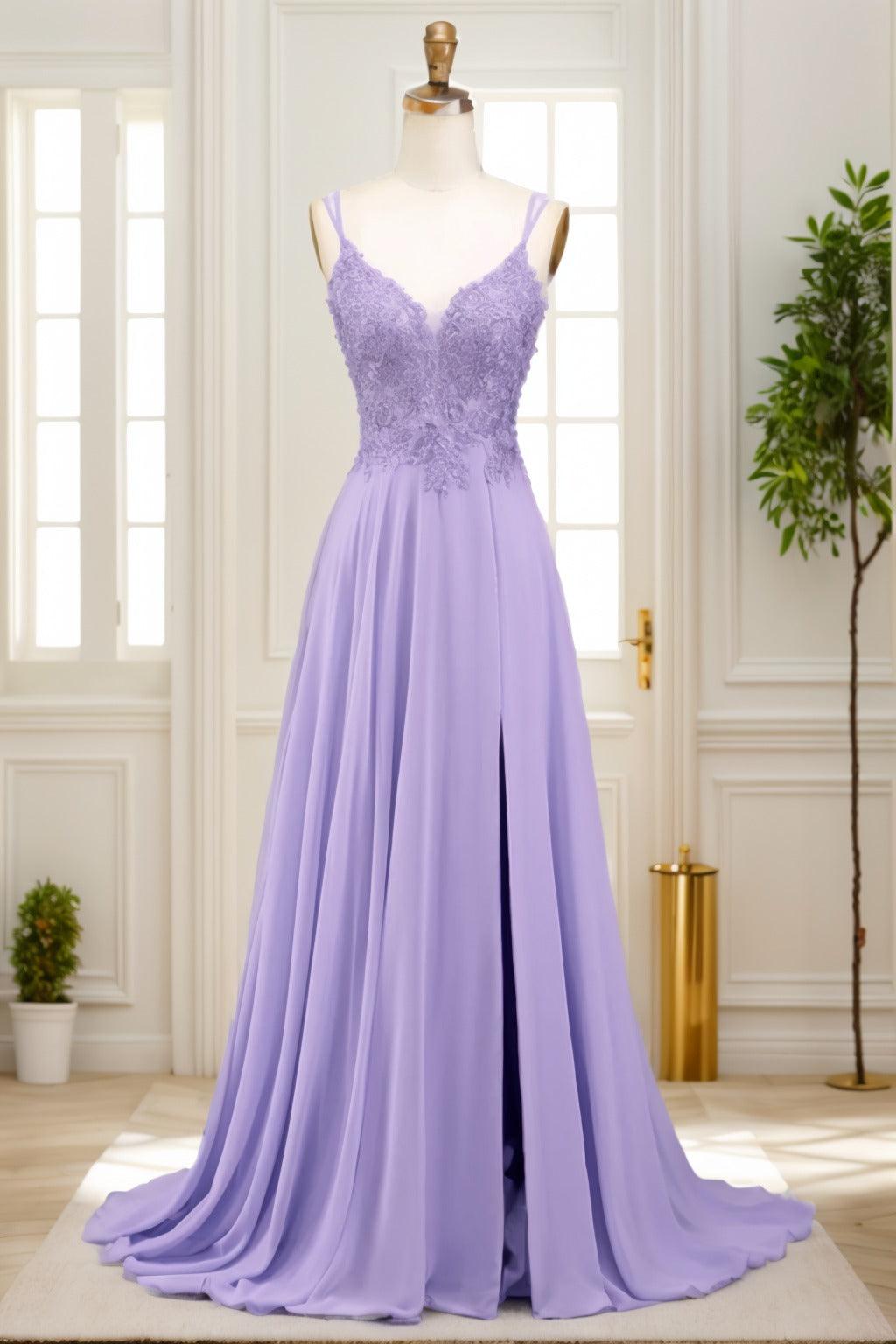 A-Line Sweep-Brush Train Chiffon Prom Dress CS0470 - COCOMELODY