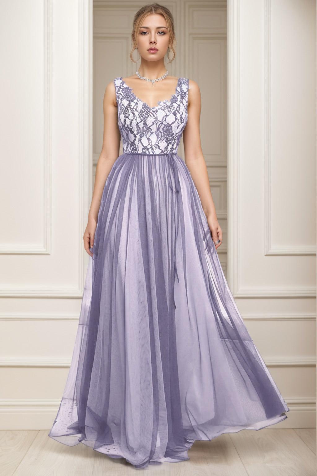 A-Line Sweep-Brush Train Tulle Prom Dress CS0466 - COCOMELODY