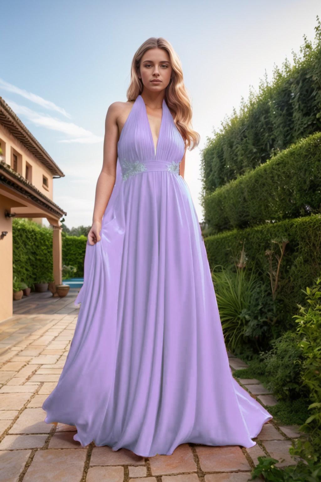 A-Line Sweep-Brush Train Chiffon Prom Dress CS0457 - COCOMELODY