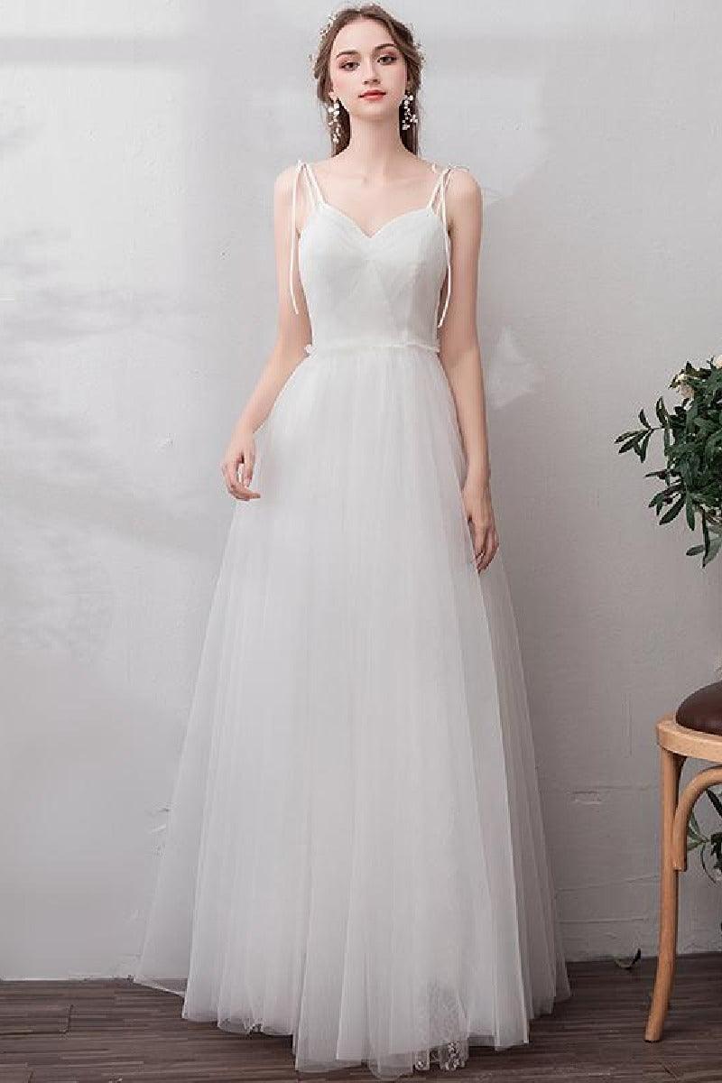 A-Line Floor Length Tulle Wedding Dress 725272414681 - COCOMELODY