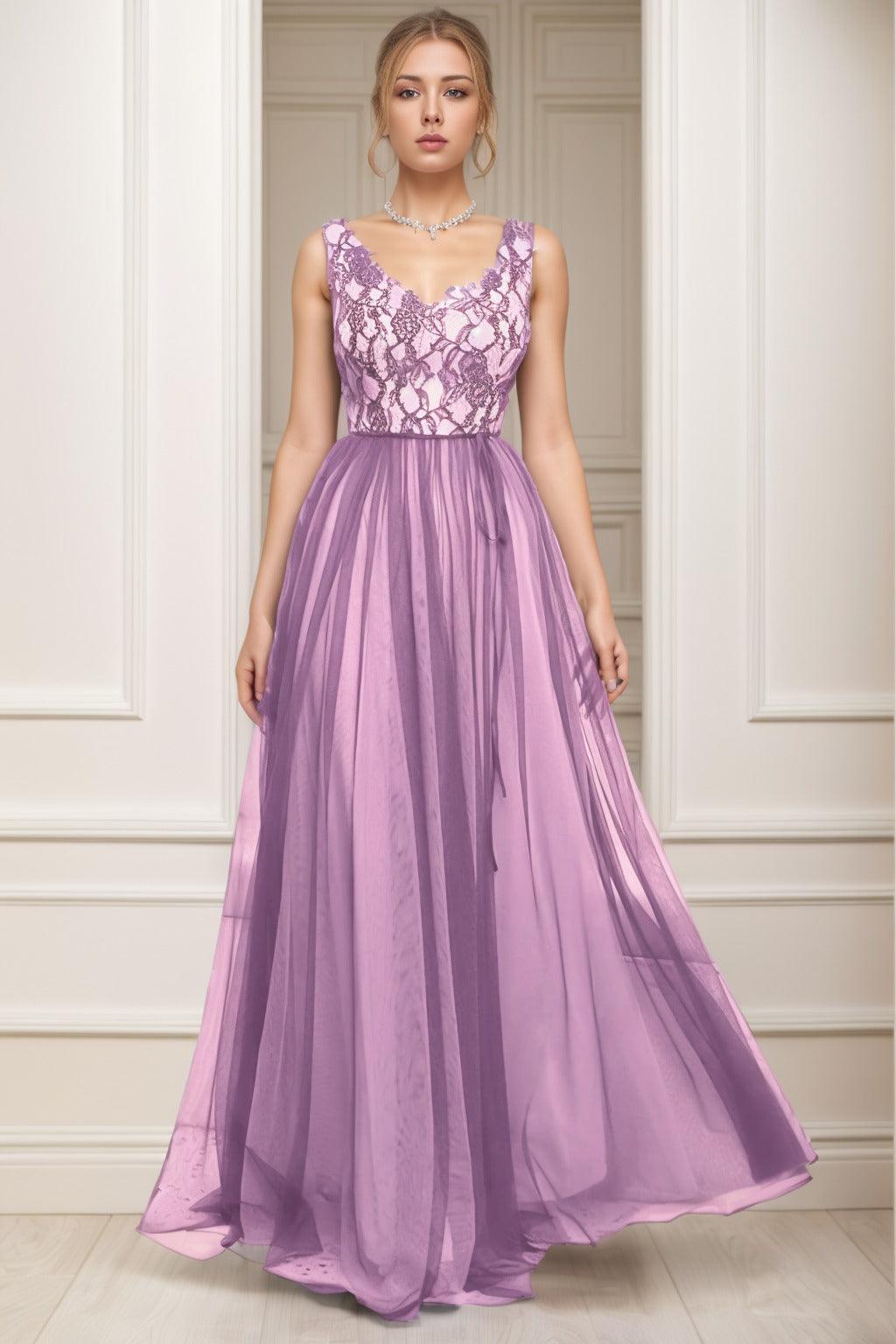 A-Line Sweep-Brush Train Tulle Prom Dress CS0466 - COCOMELODY