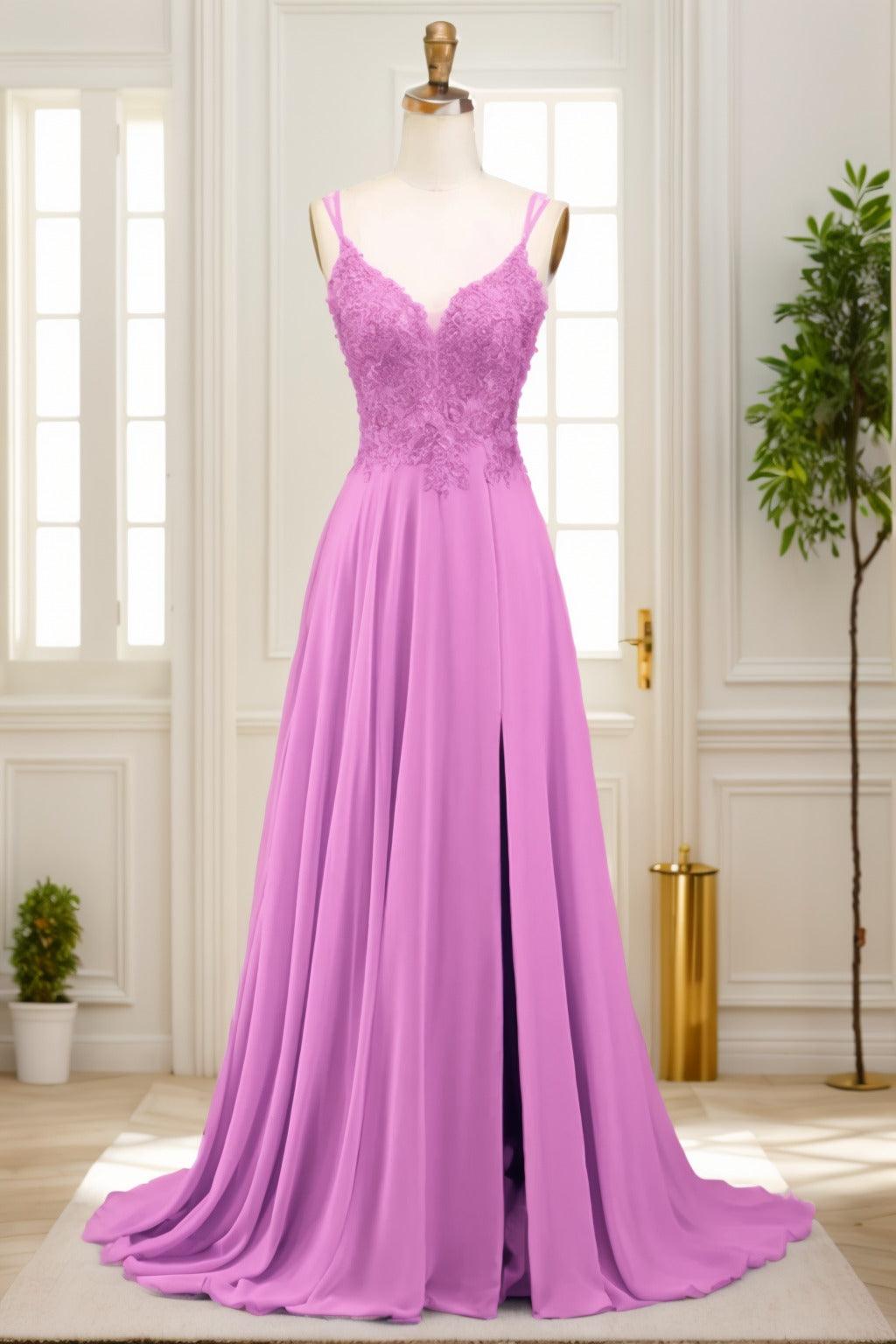 A-Line Sweep-Brush Train Chiffon Prom Dress CS0470 - COCOMELODY