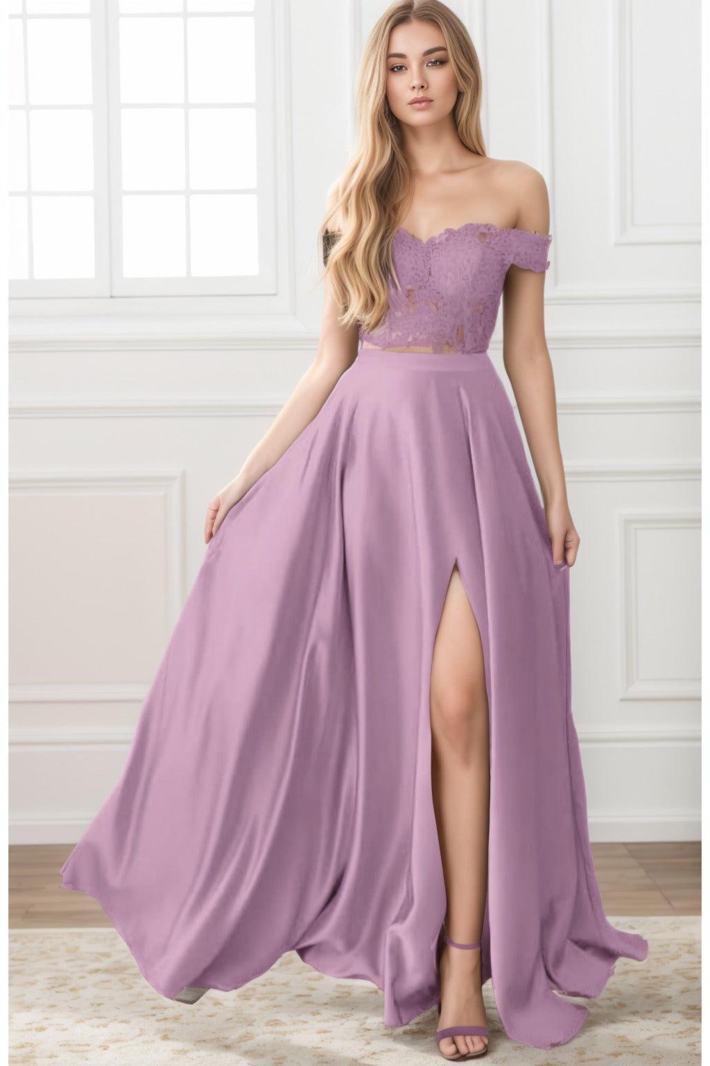 A-Line Sweep-Brush Train Elastic Satin Prom Dress CS0414 - COCOMELODY
