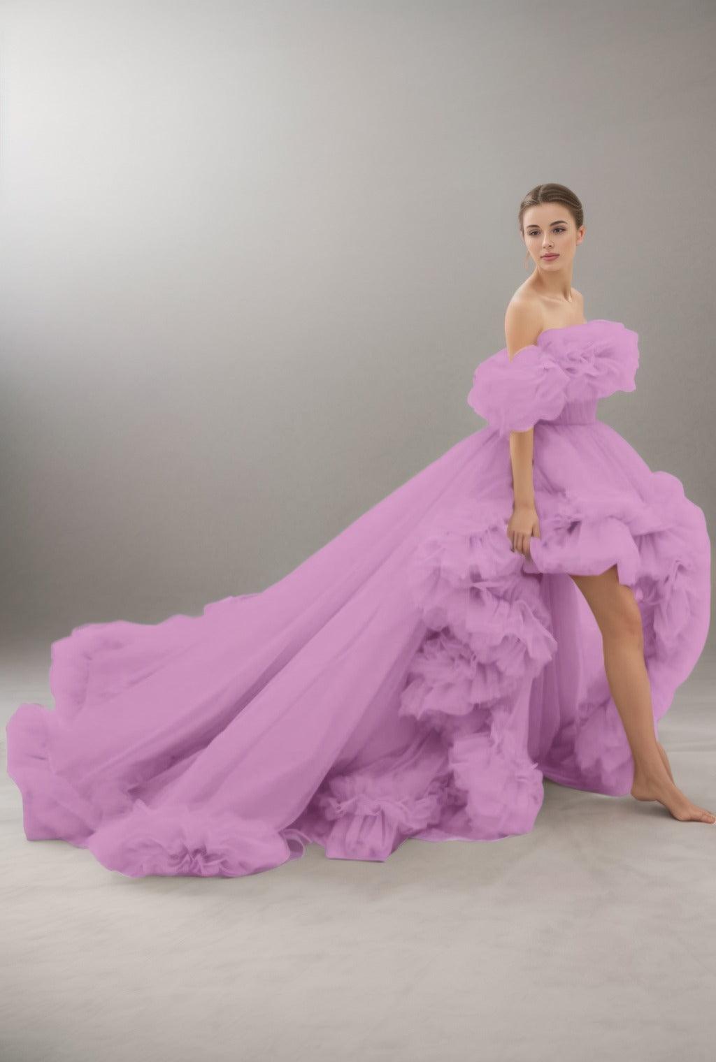 A-Line Court Train Tulle Prom Dress CS0406 - COCOMELODY