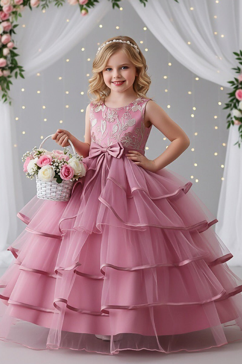 A-Line Sleeveless Round Neck Tulle Floor Length Flower Girl Dresses 1049620485587
