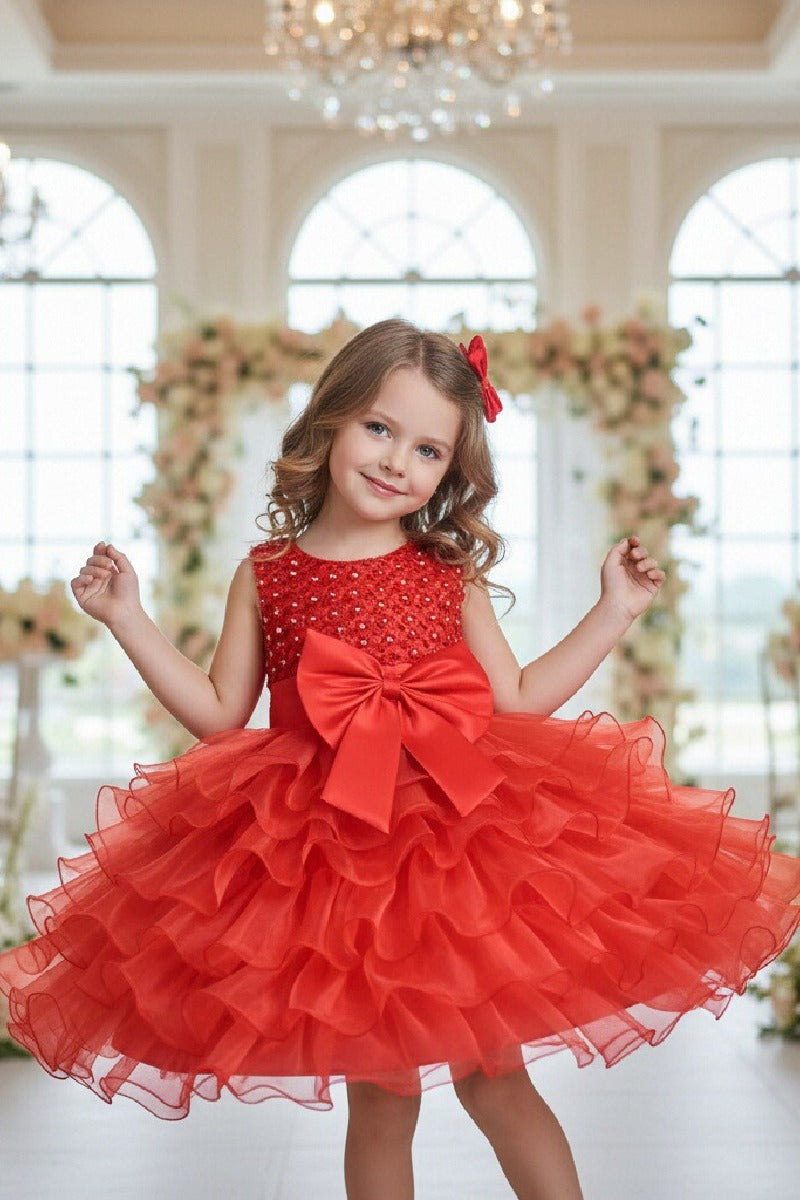 Short A-Line Sleeveless Round Neck Pearl Beaded Ruffled Organza Tutu Flower Girl Dresses 1031504952631