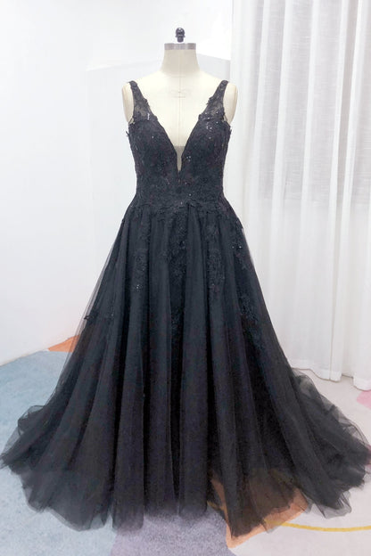 A-Line Chapel Train Lace Tulle Wedding Dress CW2806