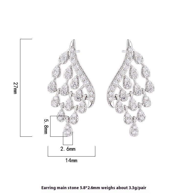White zircon earrings with fringe 681850127507 - COCOMELODY