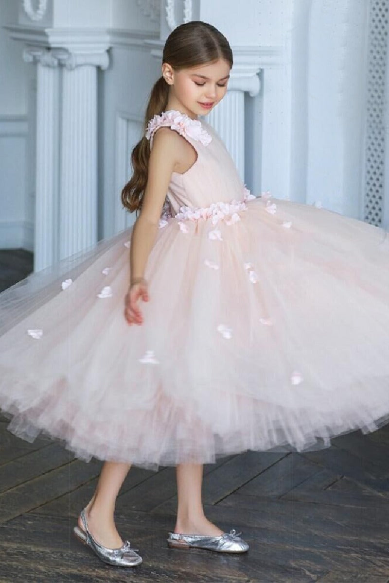 Ball Gown Sleeveless Knee Length Tulle Flower Girl Dresses 672958649240