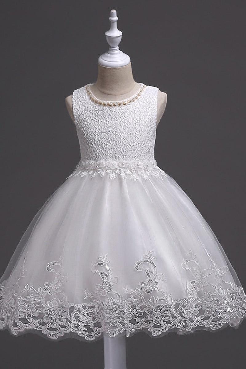 A-Line Scoop Neck Sleeveless Lace/Tulle Flower Girl Dresses With Bow(s) 554482591853 - COCOMELODY