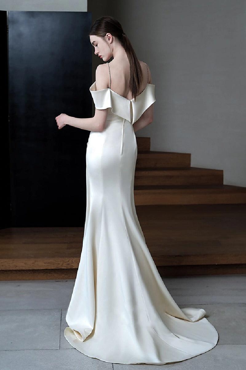 Trumpet-Mermaid Sweep-Brush Train Satin Wedding Dress 746403059748 - COCOMELODY