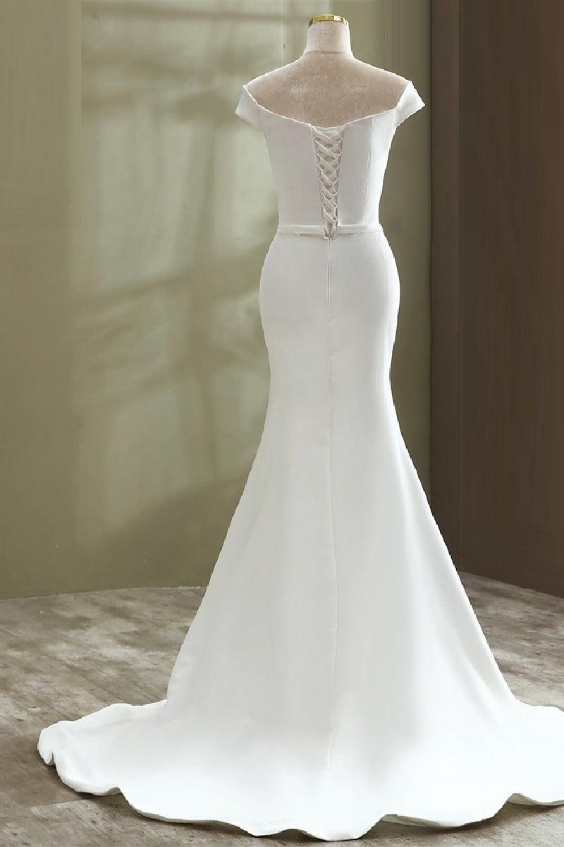 Trumpet-Mermaid Sweep-Brush Train Satin Wedding Dress 668249752543 - COCOMELODY