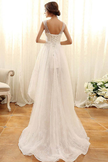 A-Line High-Low Lace Tulle Little White Dress 100045 - COCOMELODY