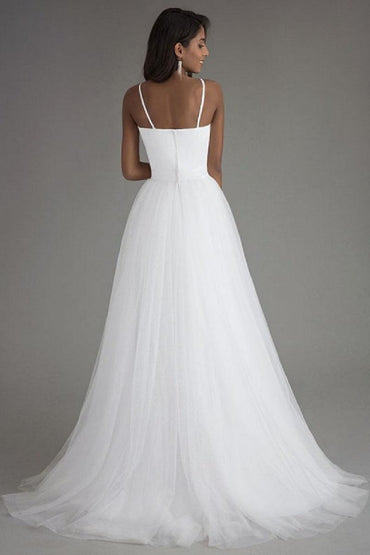 A-Line Sweep-Brush Train Tulle Wedding Dress 864834286134 - COCOMELODY
