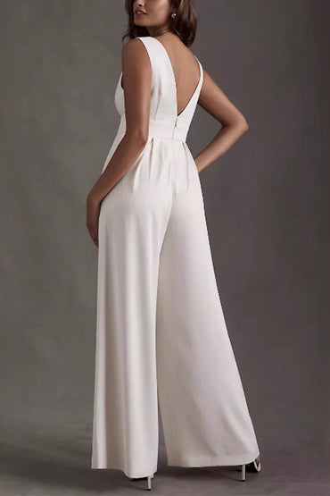 V-Neck Floor Length Chiffon Wedding Jumpsuit 916220687859