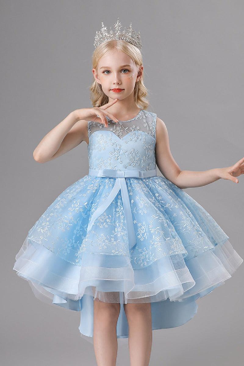 A-Line Scoop Neck Sleeveless High-Low Tulle Flower Girl Dresses 689179187830 - COCOMELODY