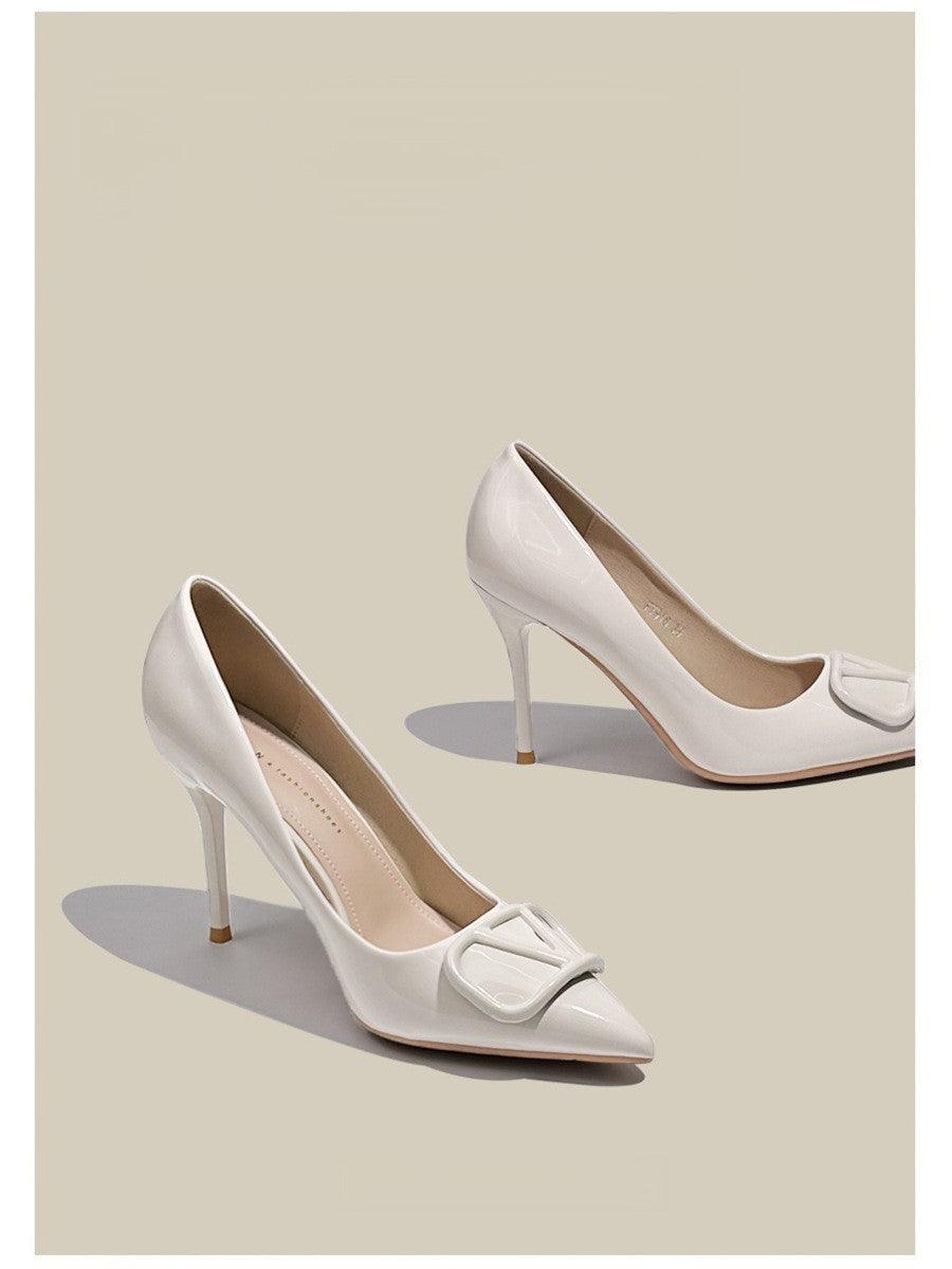 Faux Leather Pointy Stiletto Heels 726578630201 - COCOMELODY