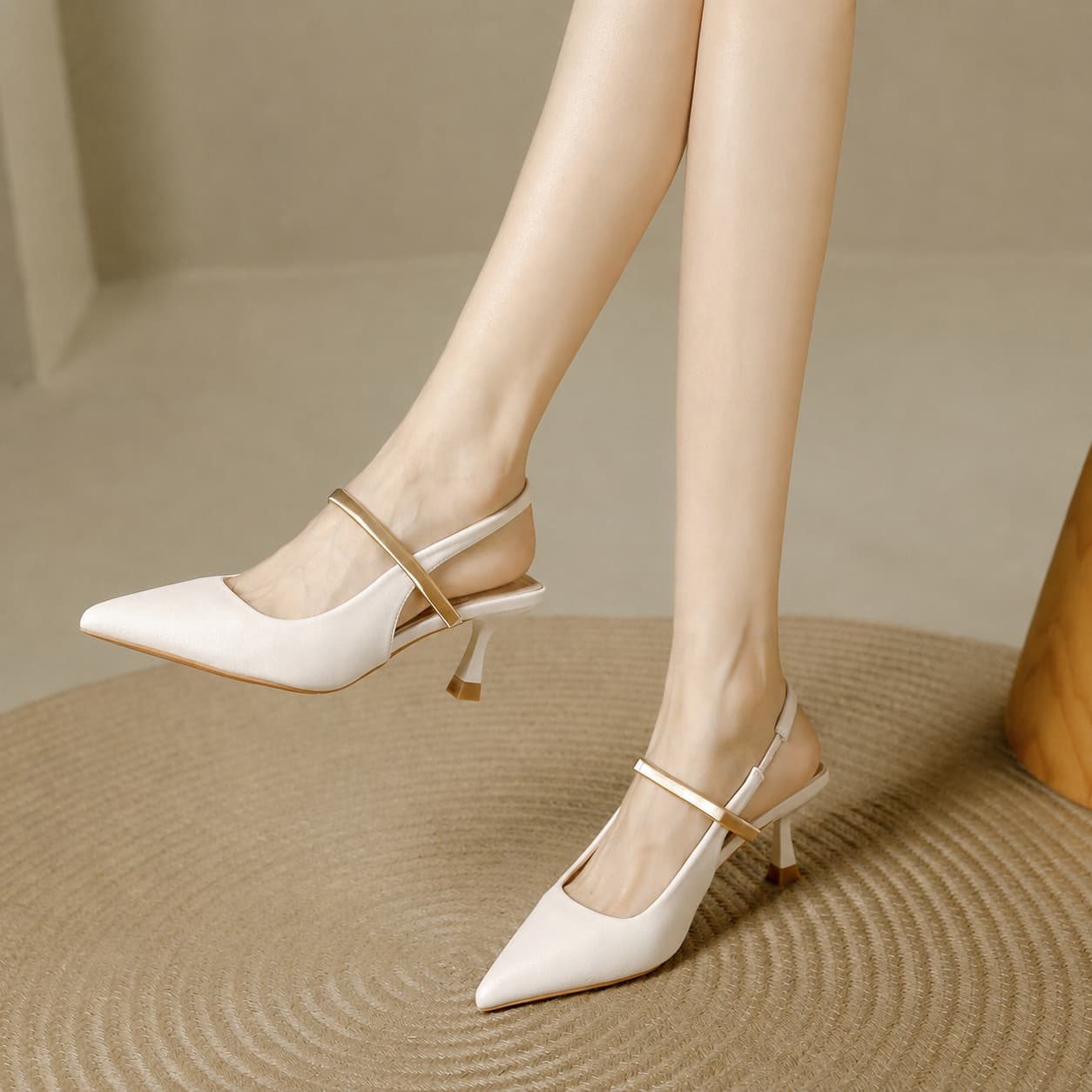 Pointed Toe Mary Jane Slingback Heel Single Strap Kitten Heel Shoes 1058281370087