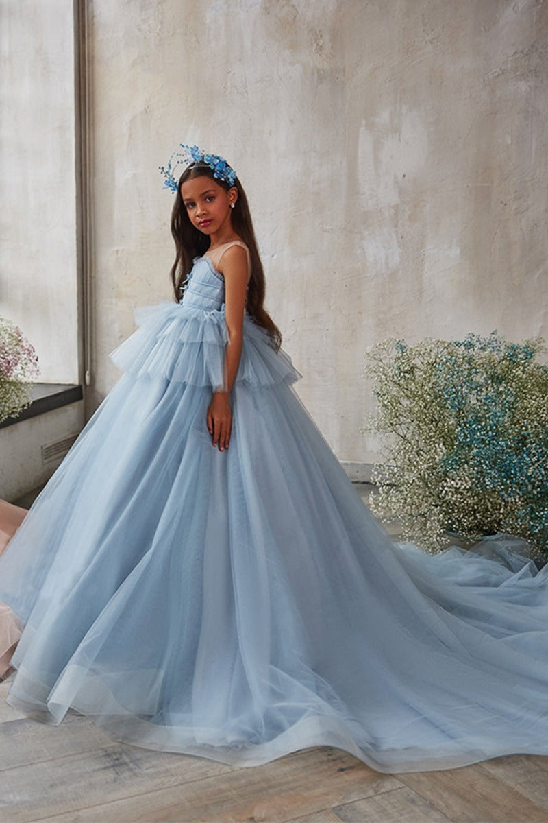 Spaghetti Strap Sweetheart Tiered Ruffle Tulle Flower Girl Dresses 693610462453