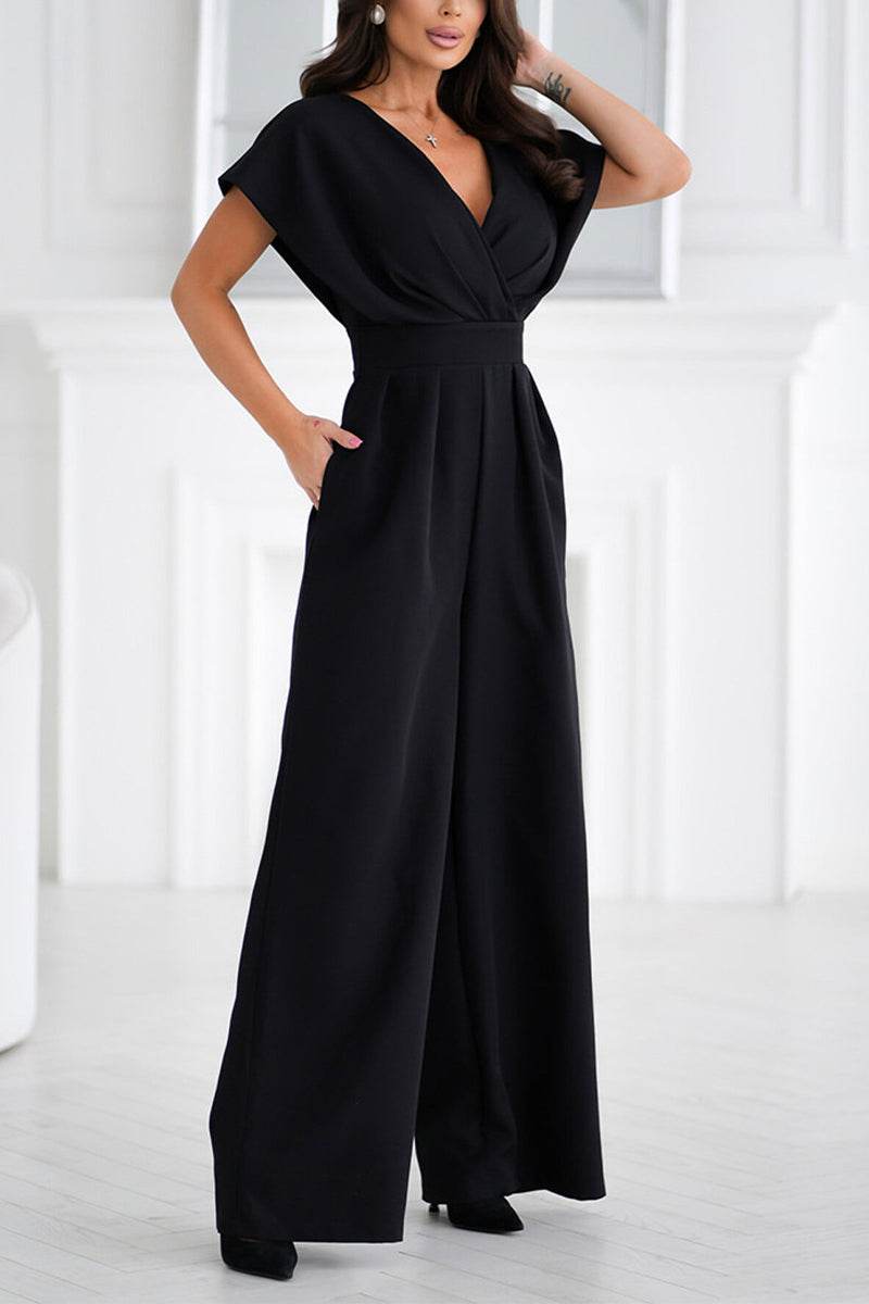 V-Neck Floor Length Polyester Wedding Jumpsuit 928697952741 - COCOMELODY