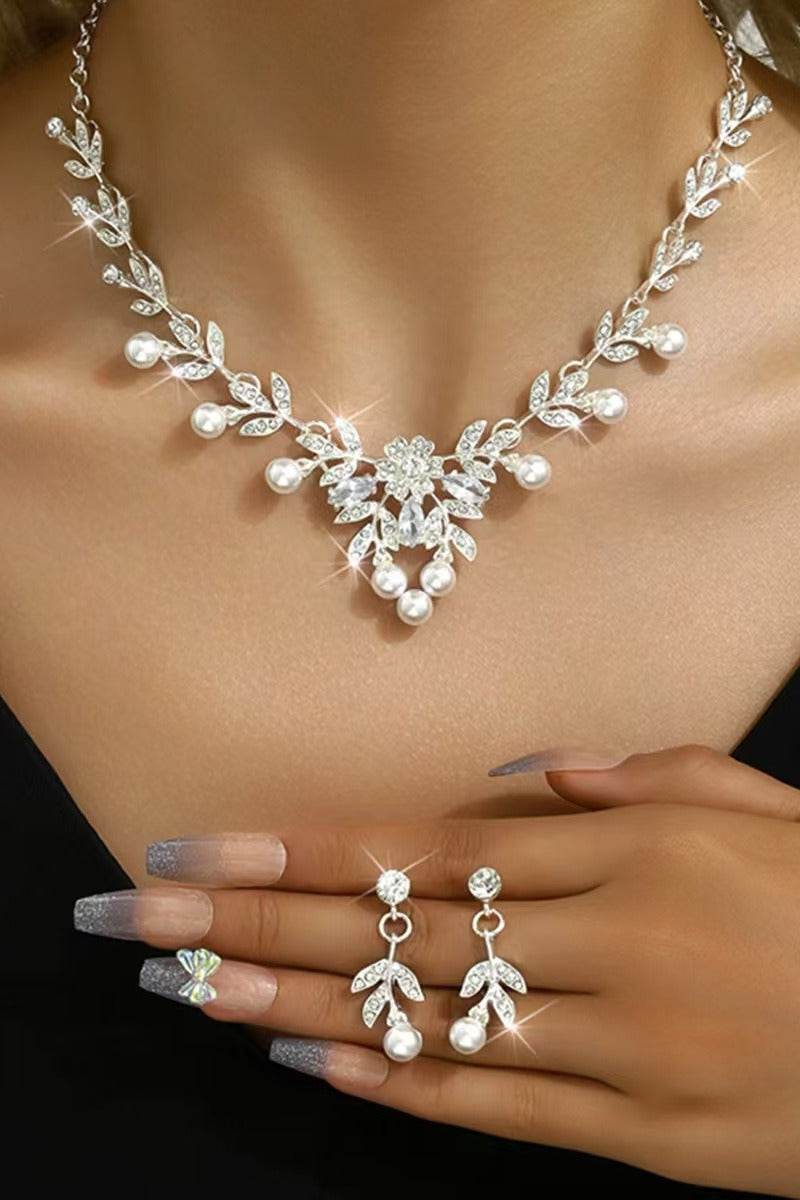 Elegant Pearl/Zircon Wedding Earrings/Necklace Jewelry Sets (Set of 2) 763288324417 - COCOMELODY