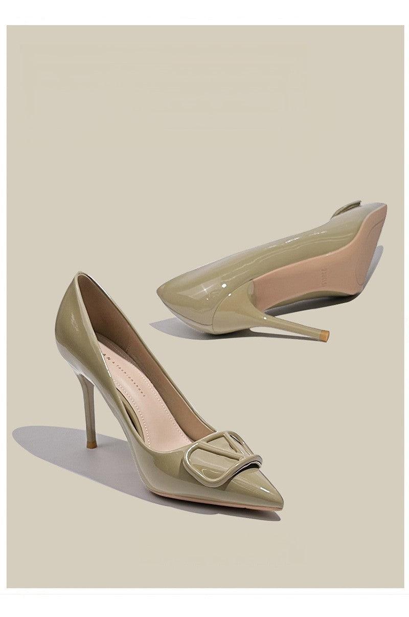 Faux Leather Pointy Stiletto Heels 726578630201 - COCOMELODY