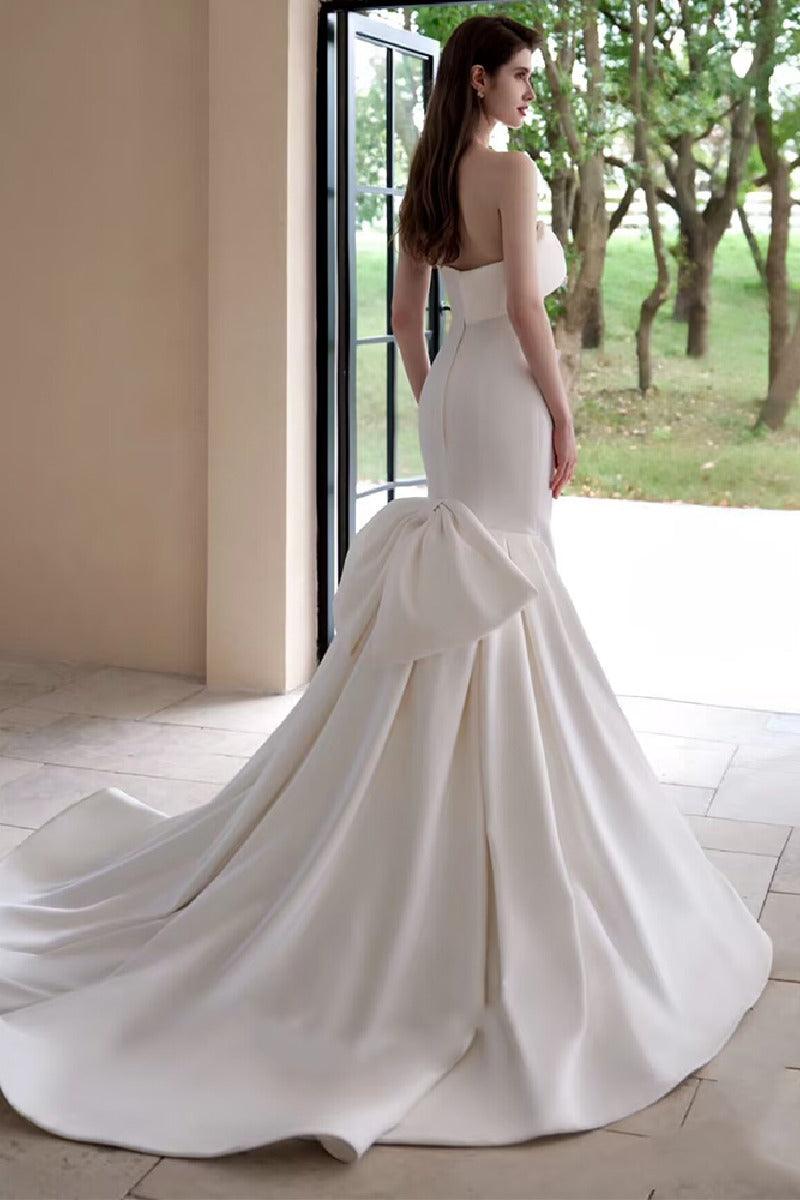 Trumpet-Mermaid Sweep-Brush Train Satin Wedding Dress 855056831342 - COCOMELODY