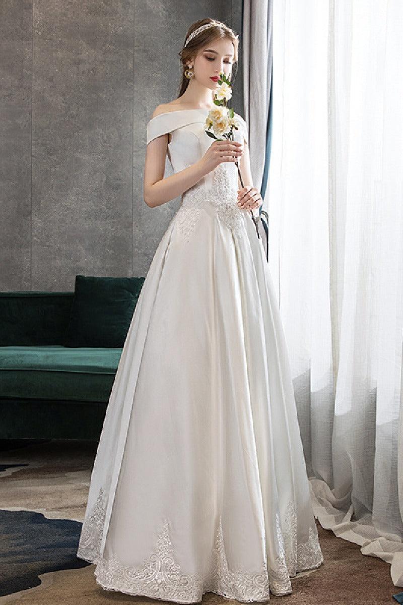 A-Line  Floor Length  Satin  Wedding Dress  615186748563
