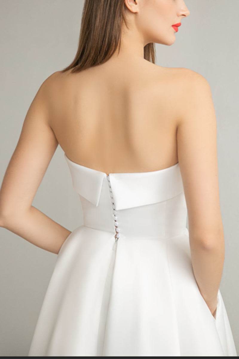 A-Line Tea Length Mikado Little White Dress 100023 - COCOMELODY